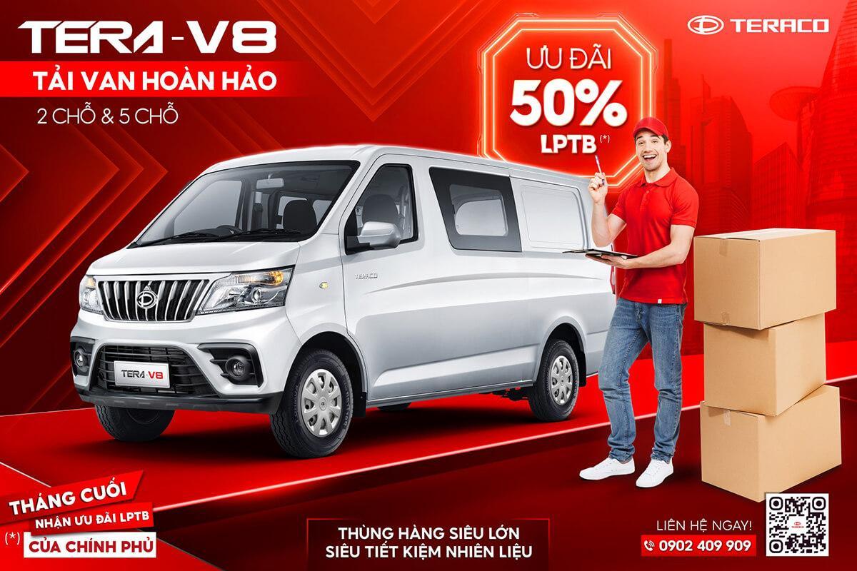 TERA-V8 là mẫu xe tải van hoàn hảo với khả năng tiết kiệm nhiên liệu vượt trội và khoang hàng hàng lớn nhất phân khúc xe tải van dài 4.8m